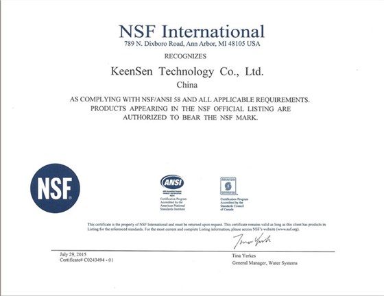 NSF Certificate